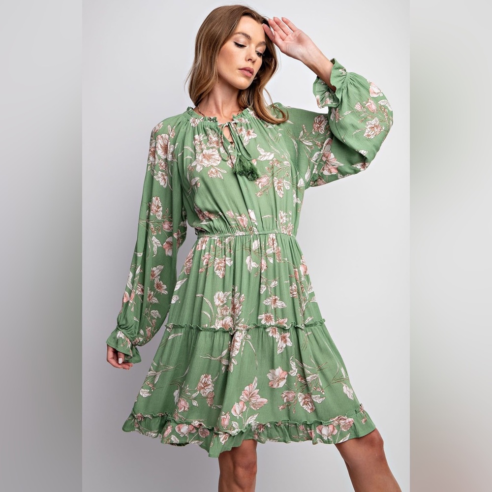 Easel FLORAL CHALLIS TIERED DRESS NWT